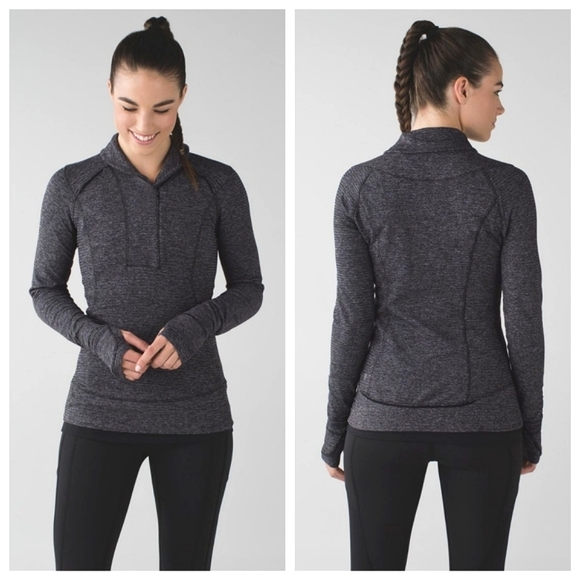 lululemon athletica Tops - Lululemon Think Fast Pullover Top Mini Check Pique Black Heathered Black Size 2